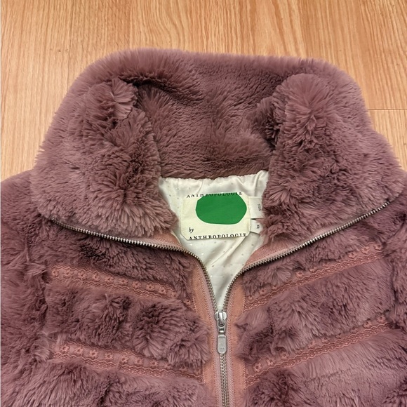 Anthropologie Chevron Faux Fur Coat Size XS - Picture 5 of 7